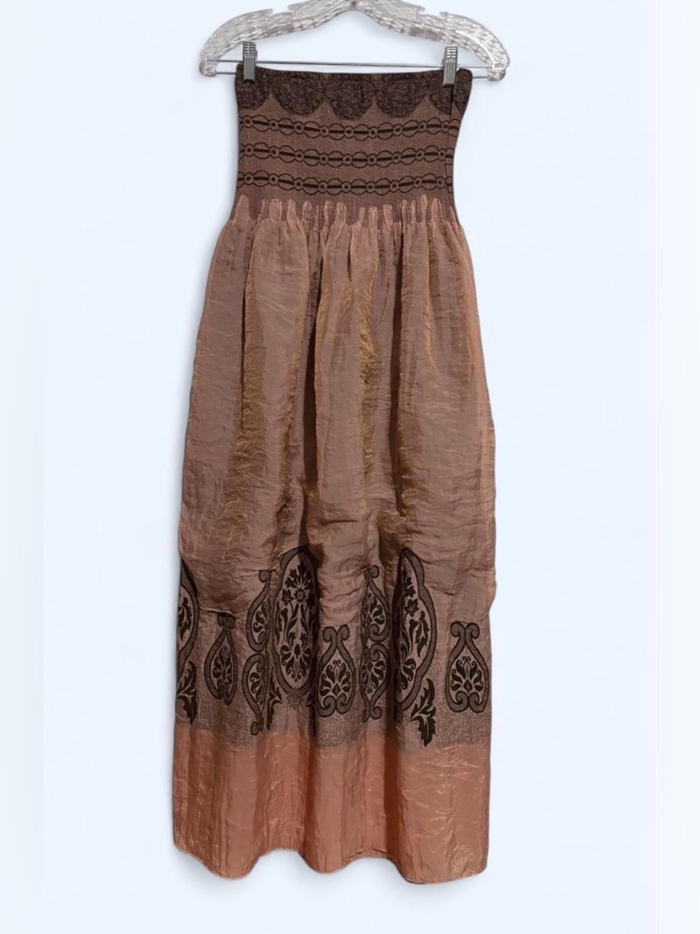 Anthropologie Lapis Strapless Boho Maxi Dreas in Dusty coral Rose with Brown